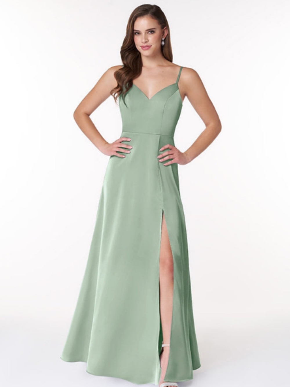 AZAZIE Alexandria Satin A-Line Dress in Agave Green Size 6 NWT